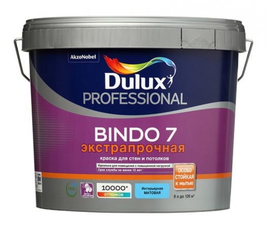 Краска водно-дисперсионная Dulux Bindo 7 экстрапрочная моющаяся белая основа BW 9 л