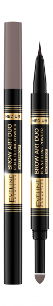 Eveline Brow Art Duo Waterproof Pen & Filling Powder&nbsp;Водостойкий ультратонкий маркер-пудра для бровей | 02 Medium