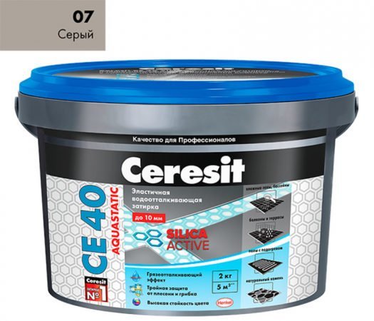 Затирка цементная Ceresit CE 40 aquastatic 07 серая 2 кг