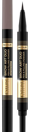 Eveline Brow Art Duo Waterproof Pen & Filling Powder Водостойкий ультратонкий маркер-пудра для бровей | 02 Medium