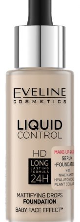 Eveline Liquid Control HD Mattifying Drops Foundation Жидкая тональная основа для лица с ниацинамидом | 010 Light Beige