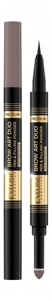 Eveline Brow Art Duo Waterproof Pen & Filling Powder Водостойкий ультратонкий маркер-пудра для бровей | 02 Medium