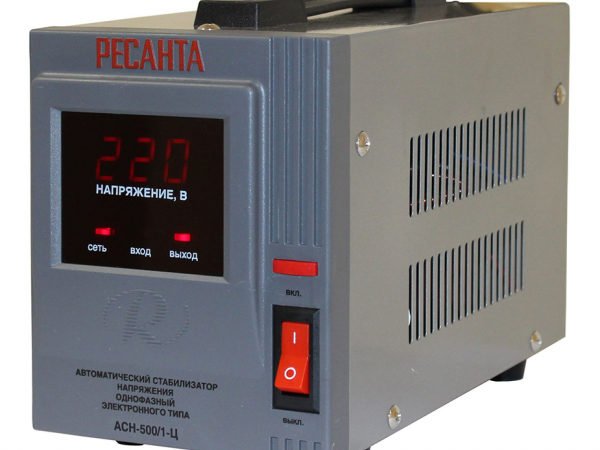 Стабилизатор напряжения Ресанта АСН-500/1-Ц однофазный 220 В 0,42 кВА релейный переносной