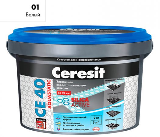 Затирка цементная Ceresit CE 40 aquastatic 01 белая 2 кг